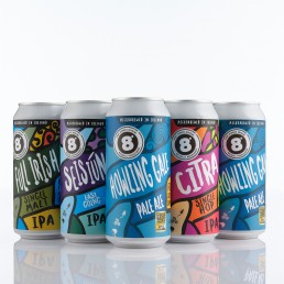 Grouped Product photography Packshot with retouch 8 degrees brewing 440ml can range