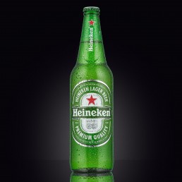 Styled Product Shot of Heineken Glass Beer Bottle with condensation droplets