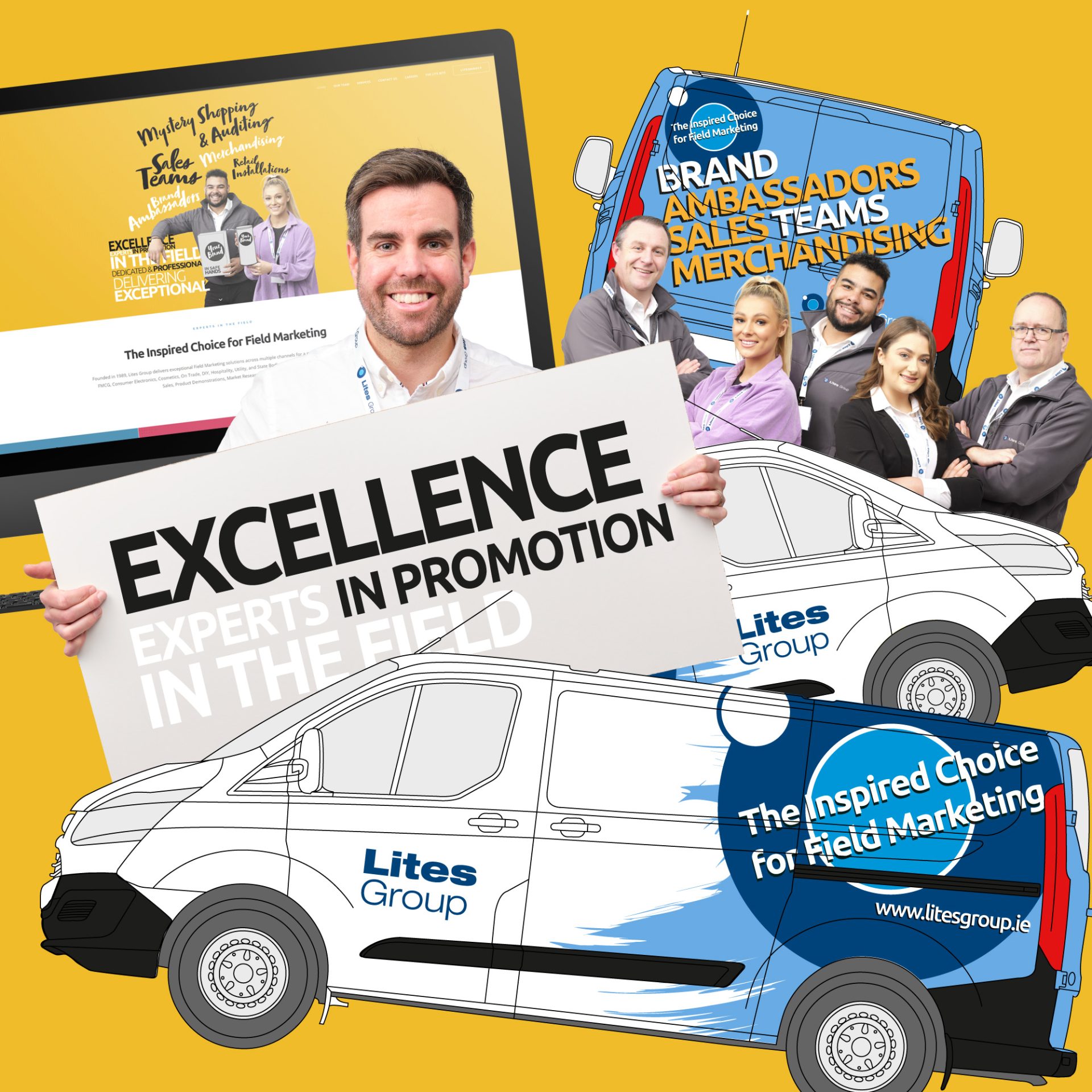 Collage of work for Website, Van Livery and Brand Photography for Lites Group