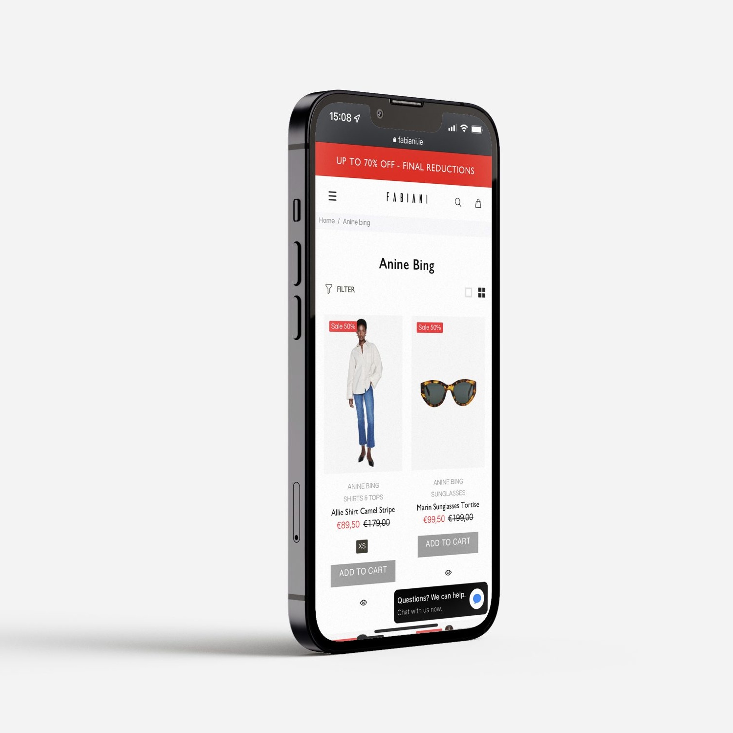 Fabiani eCommerce Website Mockup on iPhone